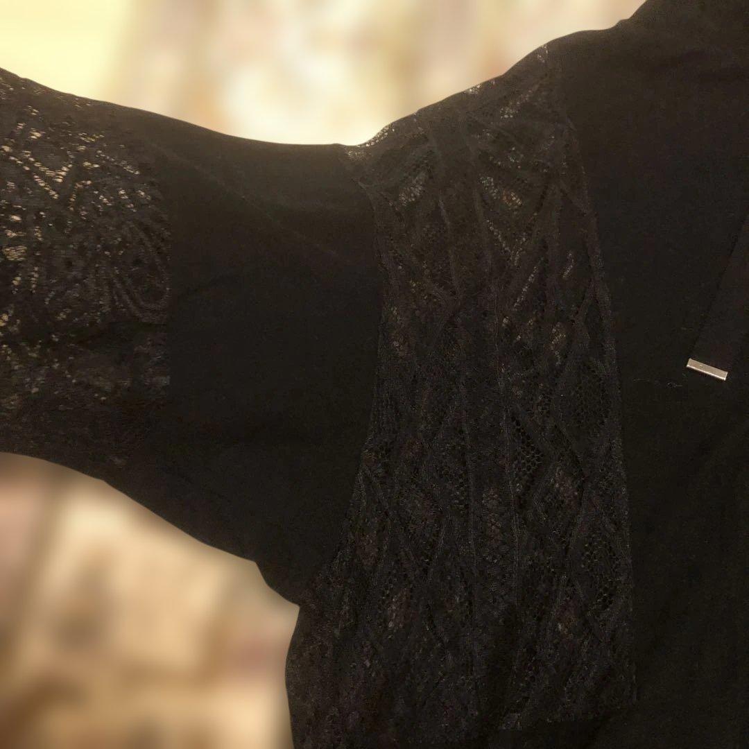 レースディテール ブラック フード付きパーカー