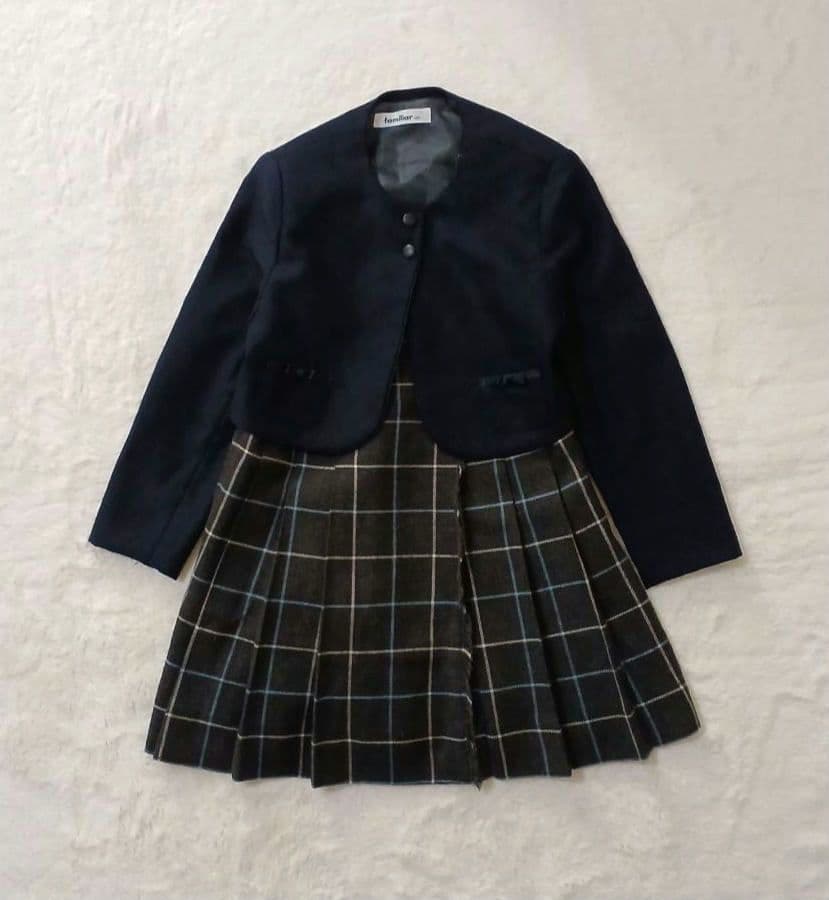 ファミリア✨120✨フォーマルアンサンブル　ネイビー　ワンピース　卒園式　入学式