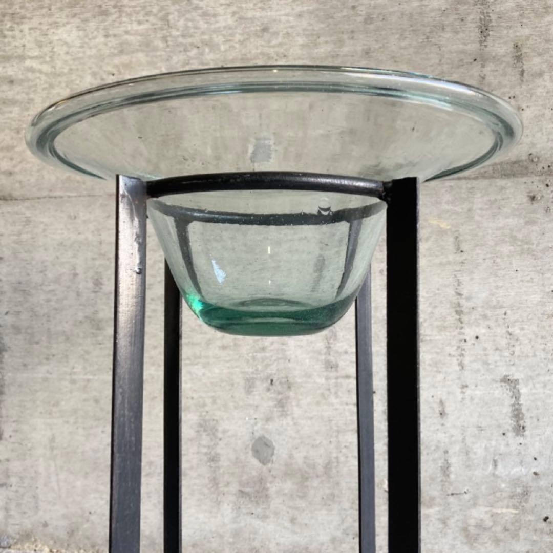 置物 オブジェ 花器 鉢 水盤 ガラス アイアン スタンド 台付 脚付き レトロ