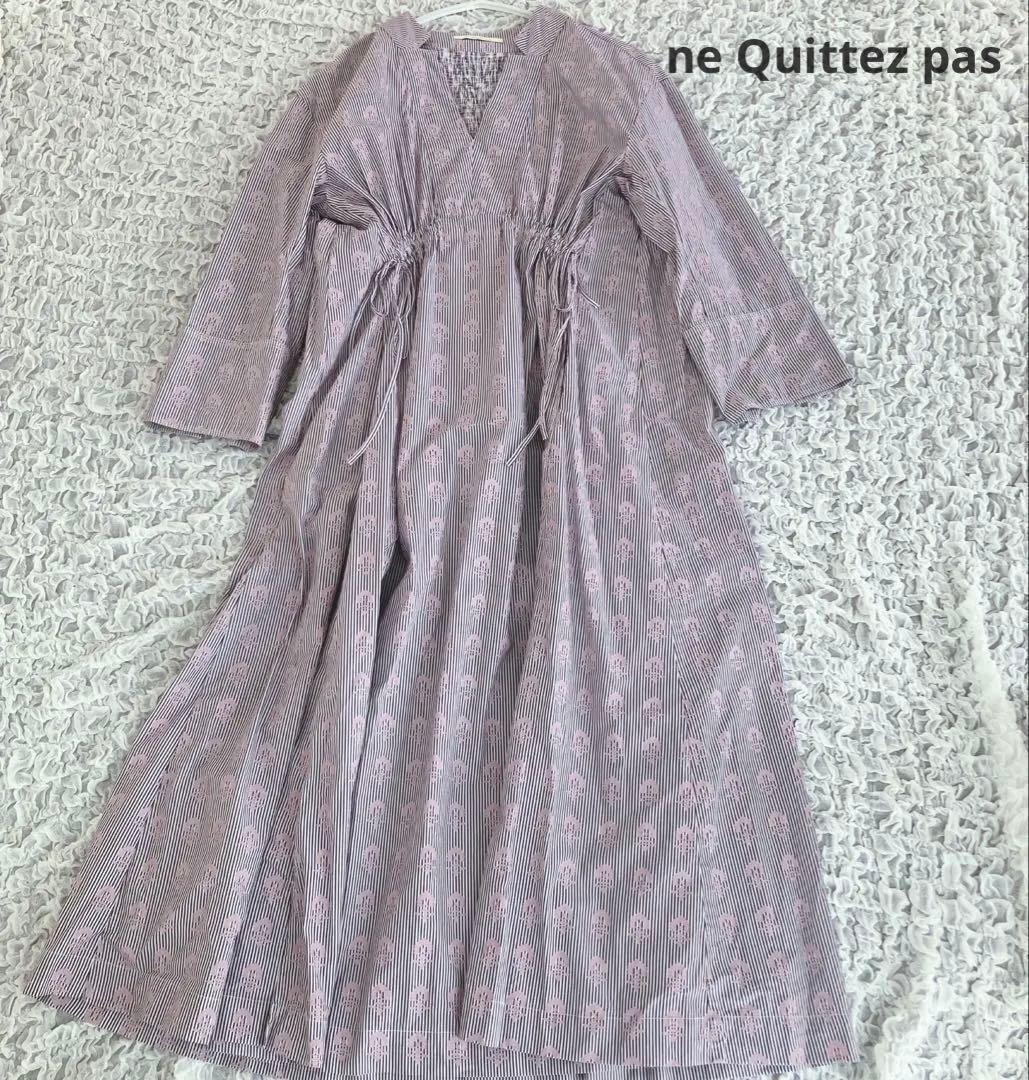 美品ヌキテパPoplinFluffPrintWaistStringDress