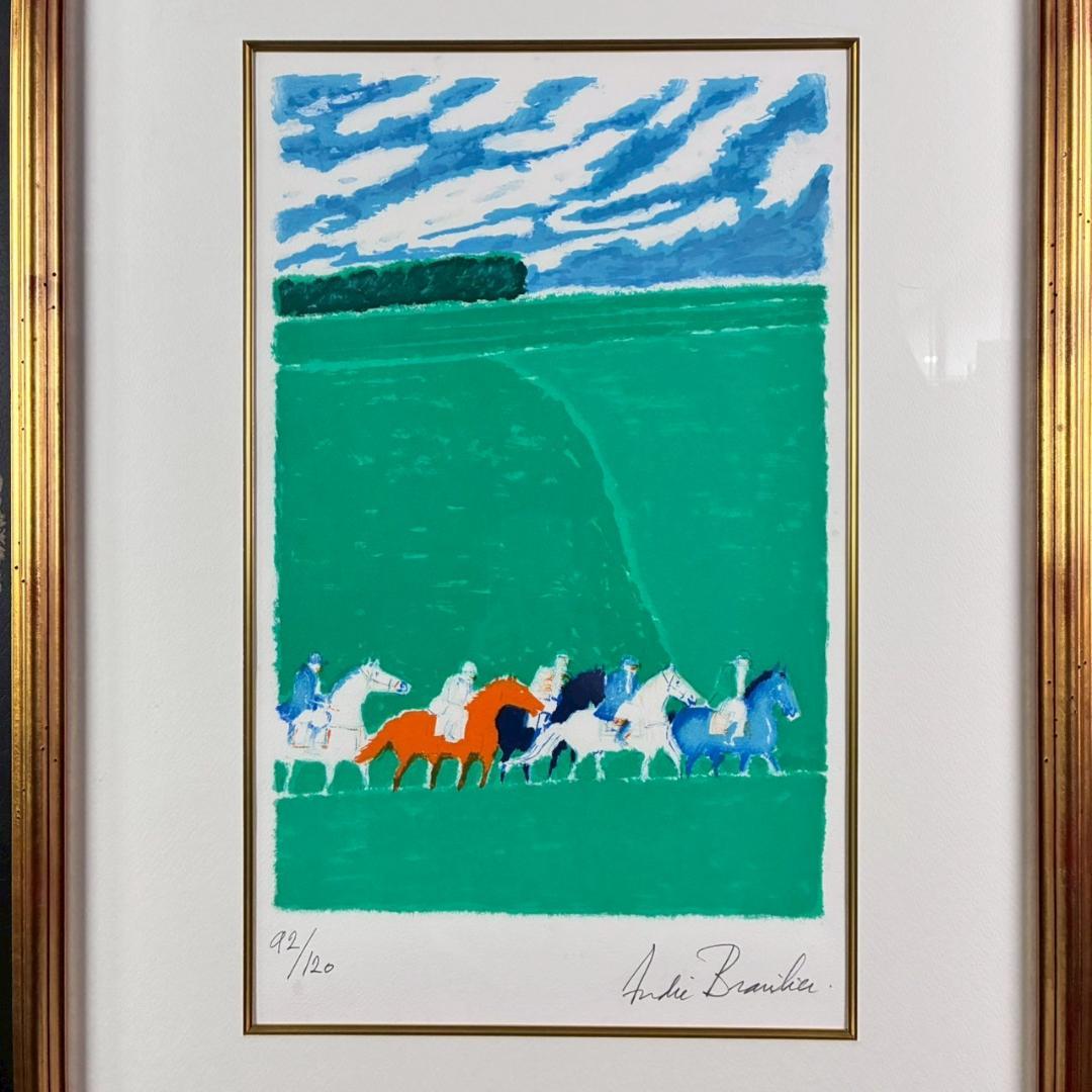 美品 アンドレ・ブラジリエ「春の乗馬」リトグラフ 直筆サイン入り お洒落な額装