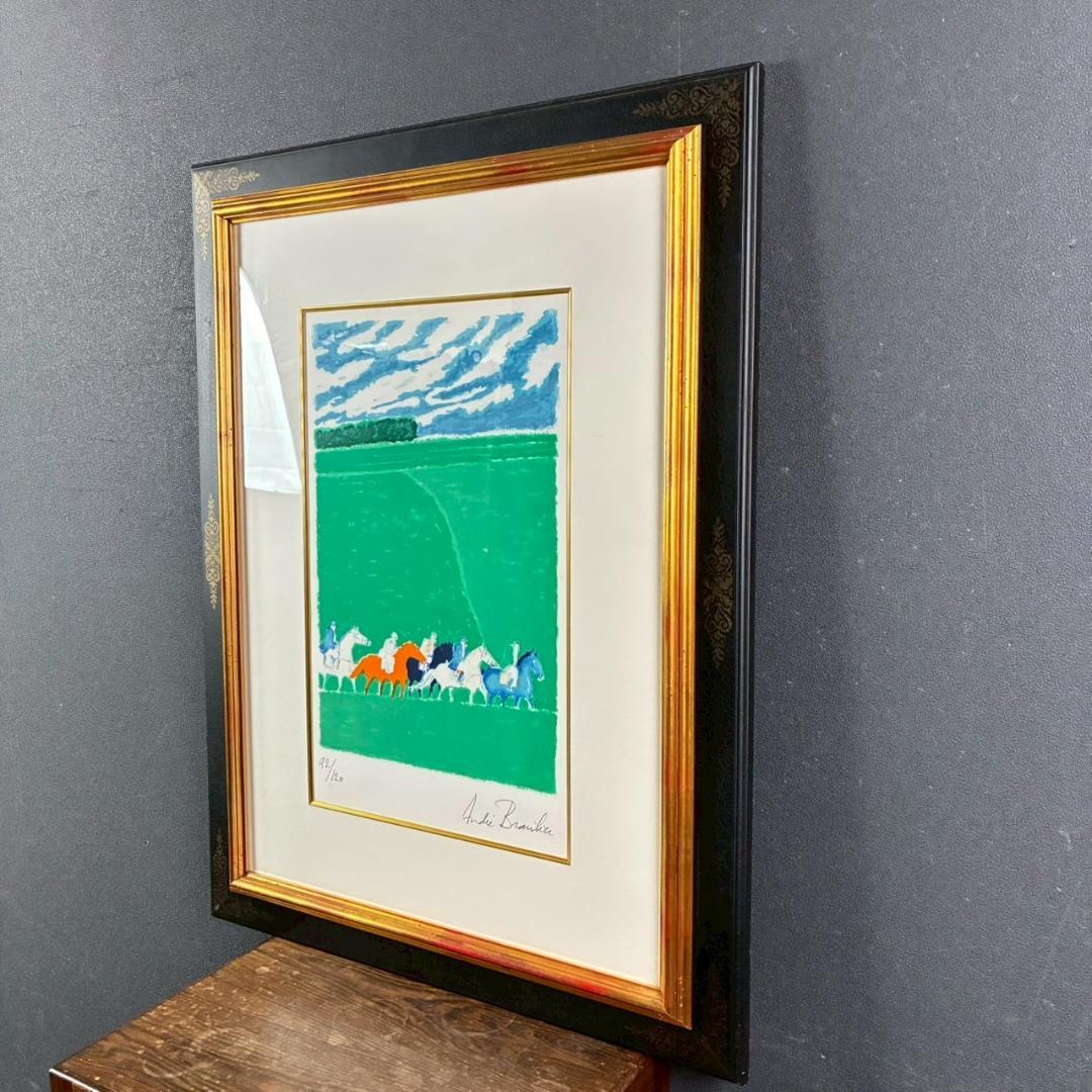美品 アンドレ・ブラジリエ「春の乗馬」リトグラフ 直筆サイン入り お洒落な額装