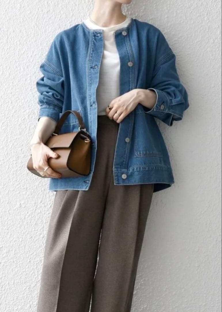 SHIPS any ノーカラーデニムブルゾン