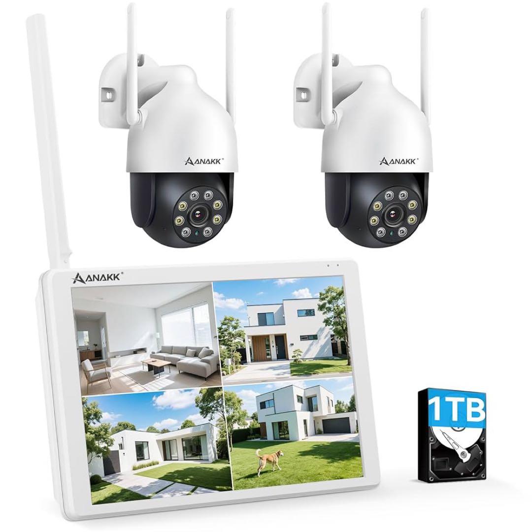 防犯カメラ ワイヤレス 屋外 モニター付き PTZカメラ 家庭用 2台セット