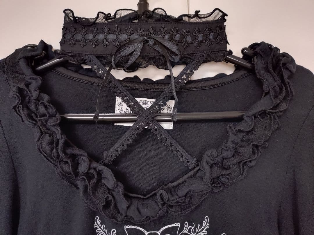 【美品】h.NAOTO 「FRILL」 フリルチョーカー付き長袖カットソー