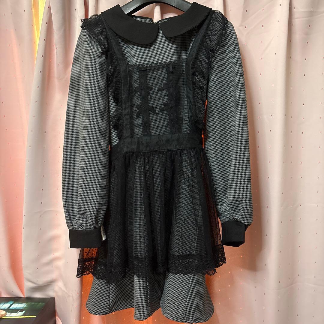 pium チュールエプロン付き丸襟ワンピース ミックス