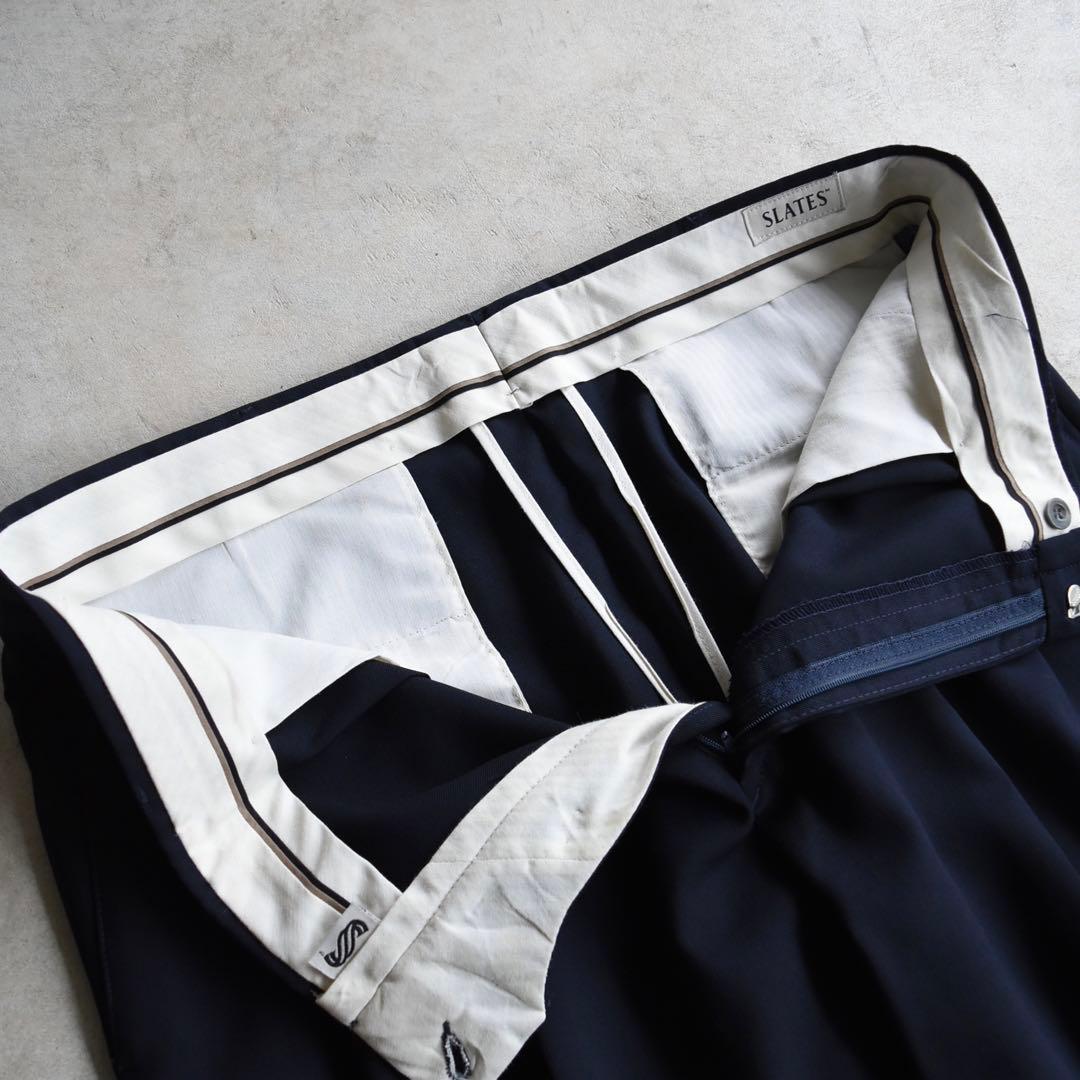 90s SLATES スレイツ ツータックスラックス ネイビー W38 L30