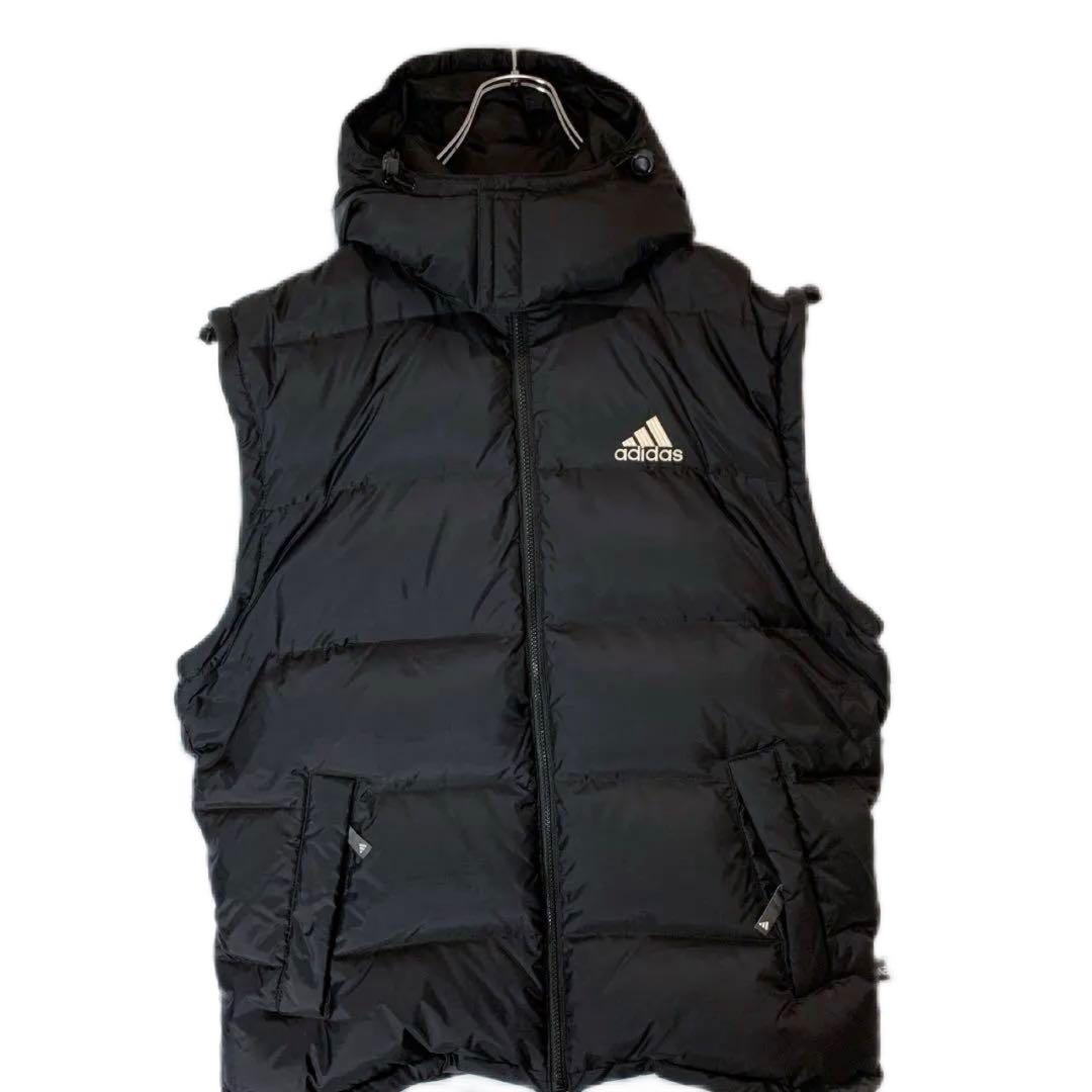 ビンテージ 90s adidas 2WAYダウンジャケット L 刺繍ロゴ 万国旗