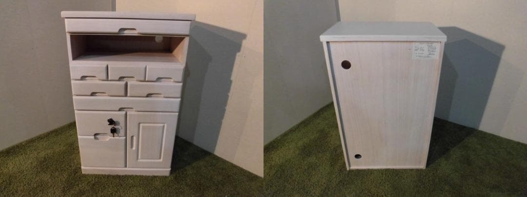 【送料無料・新品】天然木【桐】引出いっぱい★マルチキャビネットチェスト【鍵付】