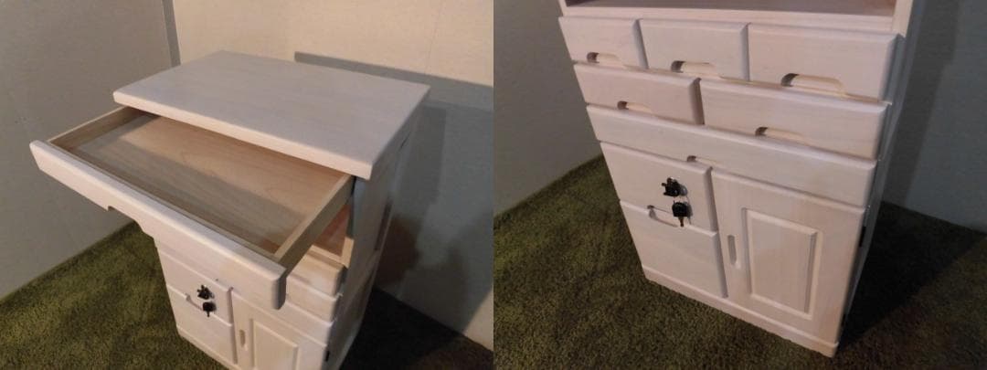 【送料無料・新品】天然木【桐】引出いっぱい★マルチキャビネットチェスト【鍵付】