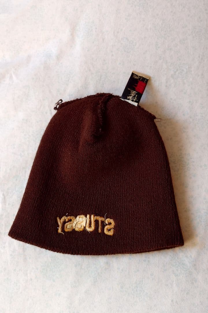 白タグ　90s USA製　Old　Stussy　ビーニー　ニットキャップ　茶色