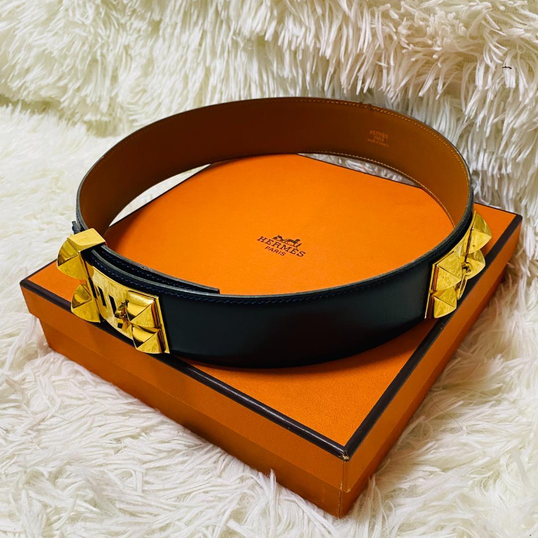 【HERMES】エルメス コリエドシアン 箱付き ゴールド ネイビー ベルト