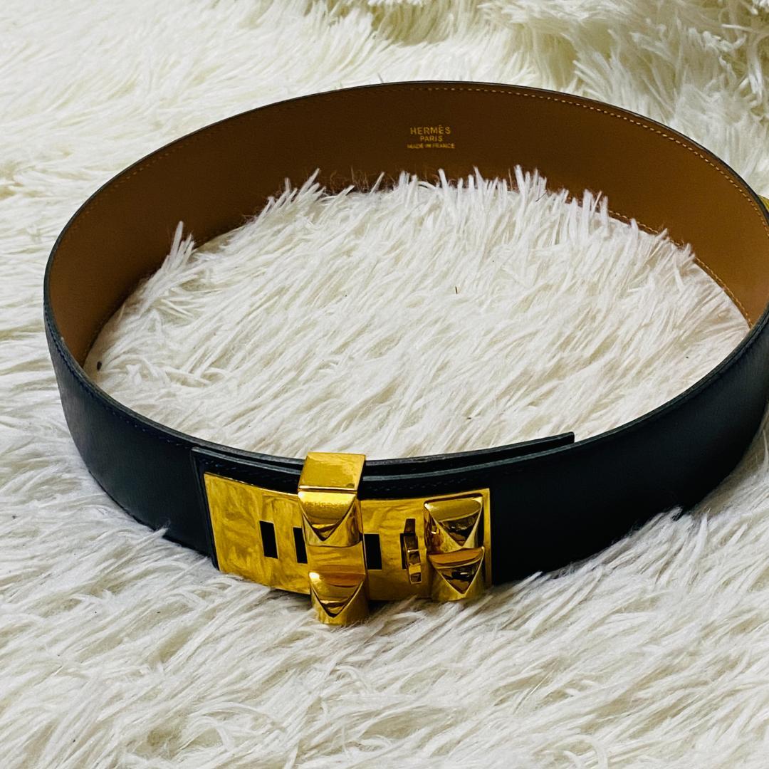 【HERMES】エルメス コリエドシアン 箱付き ゴールド ネイビー ベルト