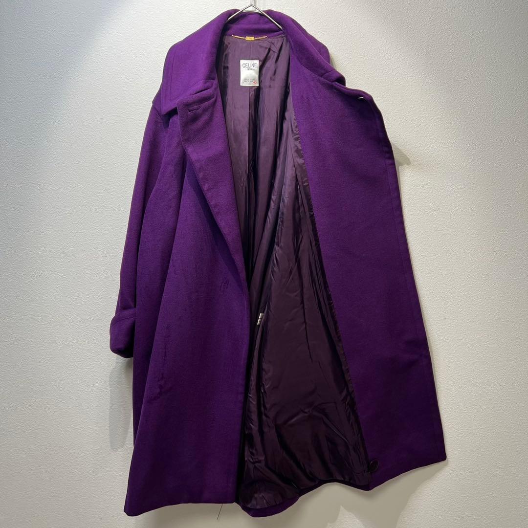 希少 CELINE 上質 ウール カシミヤ クロンビー ステンカラーコート 40
