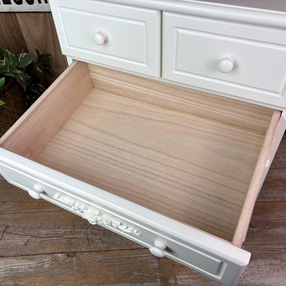 訳あり品【86】フレンチカントリー調ホワイトチェスト四段五つ引き木製洋タンス収納