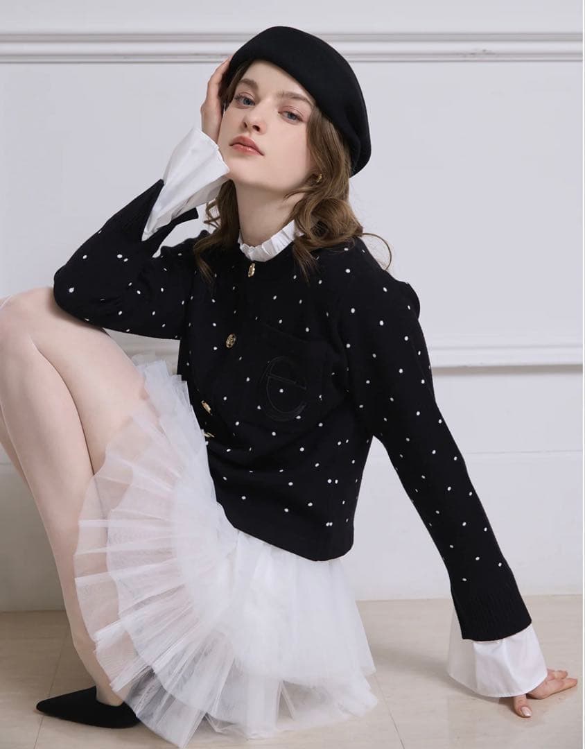 【eimy istoire】タグ付　Attached collar カーディガン