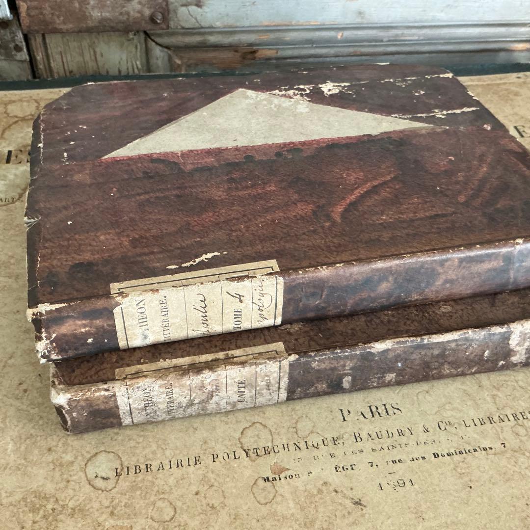 １９世紀　フランスアンティーク　２冊　ラベルだけの本　古書　ブロカント　古紙