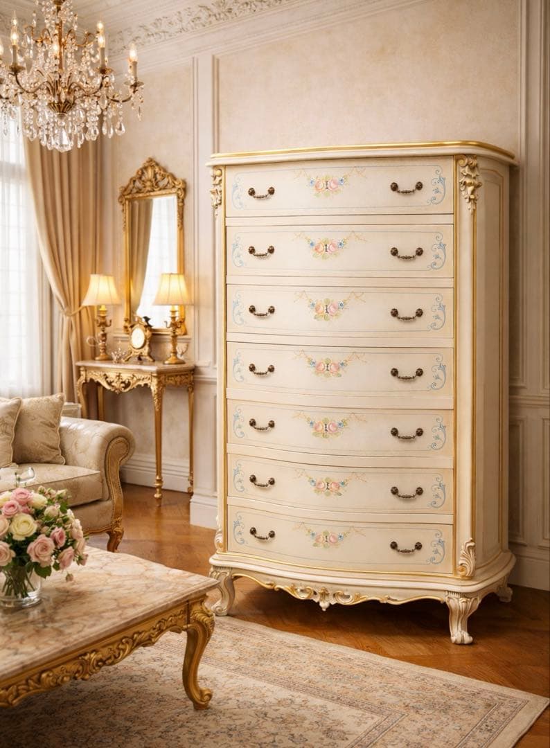 白家具ホワイトチェスト　ロココ調　シリック調