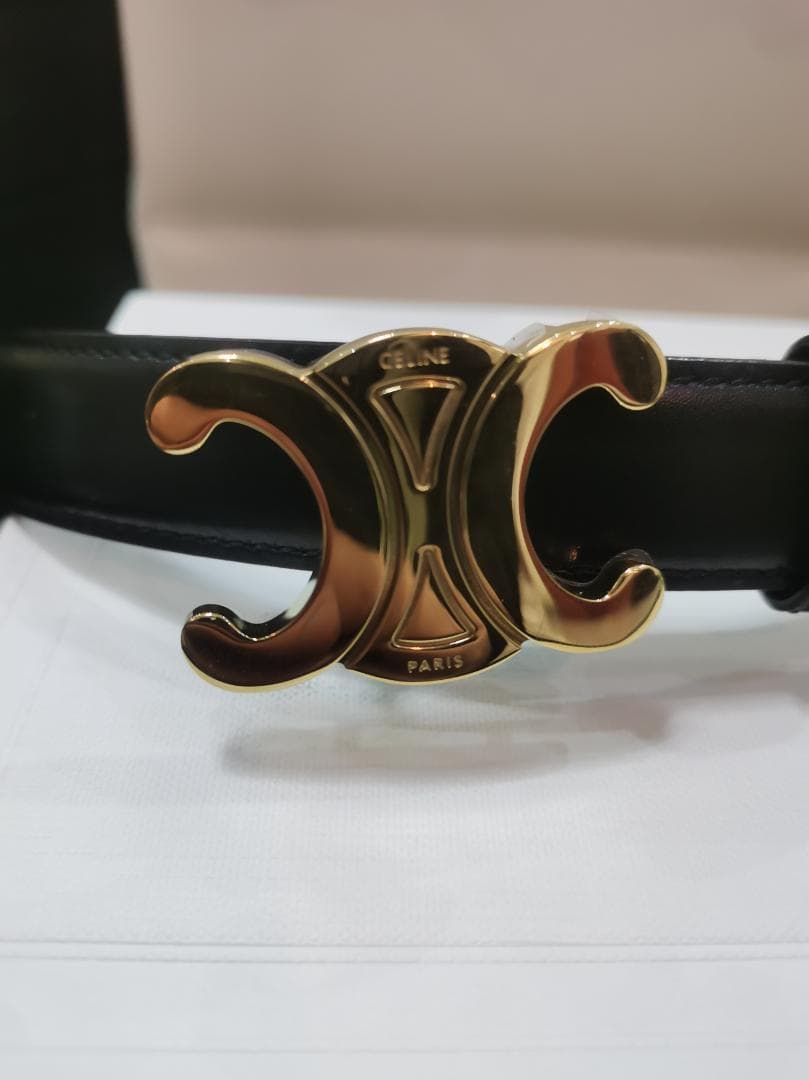 CELINE トリオンフ ナローベルト ブラック ゴールド金具