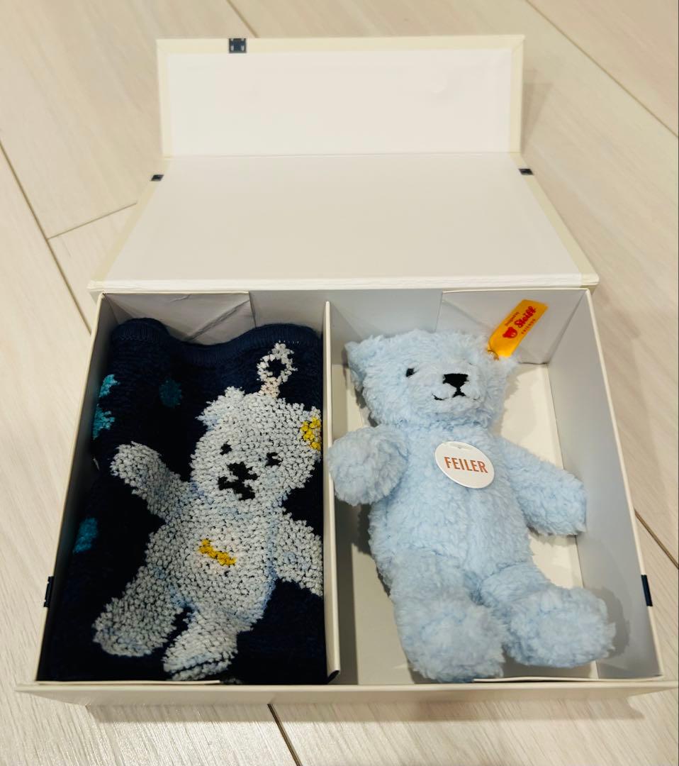 【新品・ギフト袋付】フェイラー シュタイフコラボ　テディベア・ ハンカチセット
