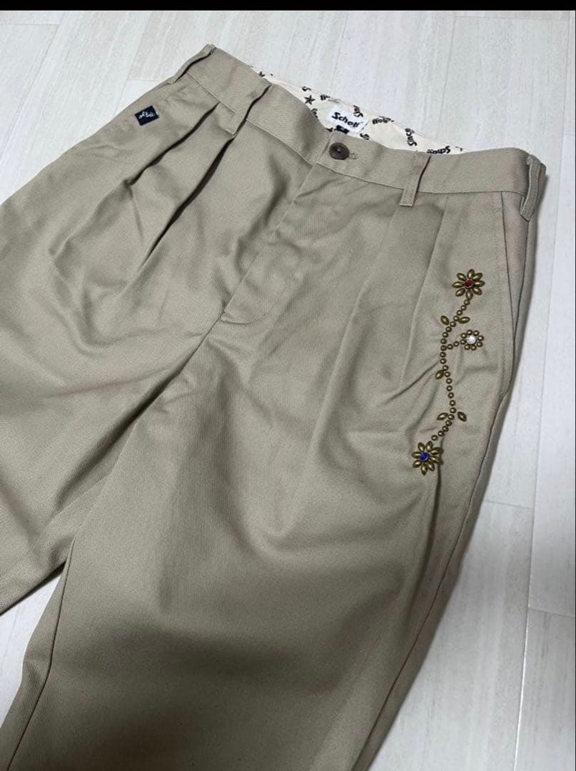 【Schott タックパンツ フラワースタッズ付き】