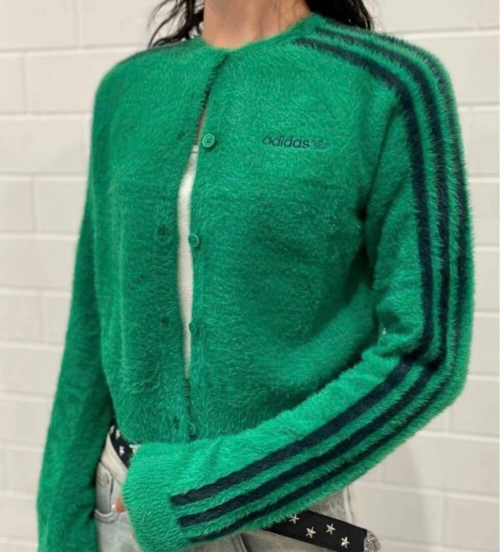 adidas フラッフィーニット カーディガン グリーン りなてぃ着用