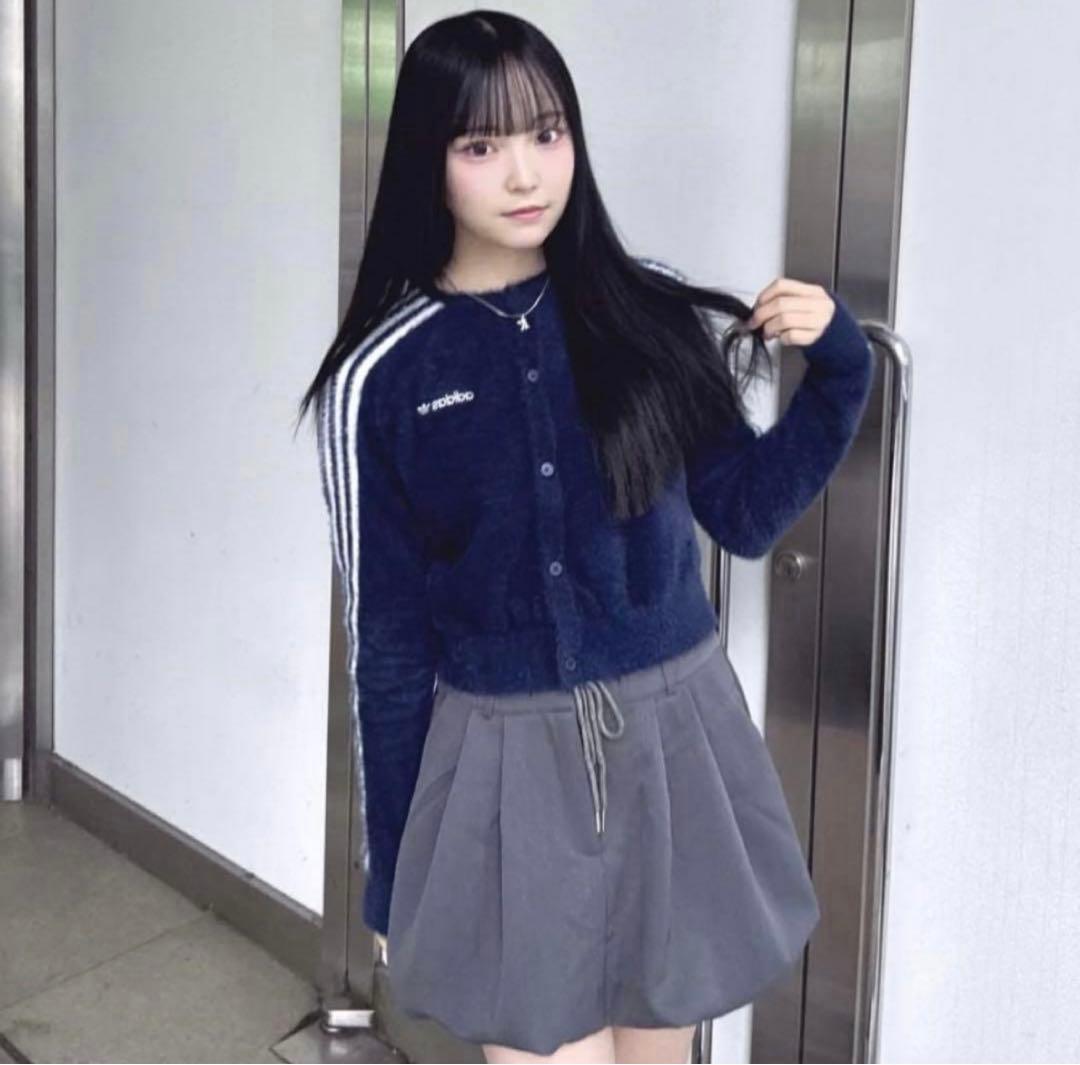 adidas フラッフィーニット カーディガン グリーン りなてぃ着用