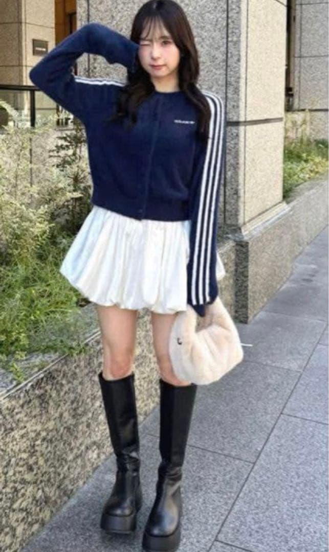 adidas フラッフィーニット カーディガン グリーン りなてぃ着用