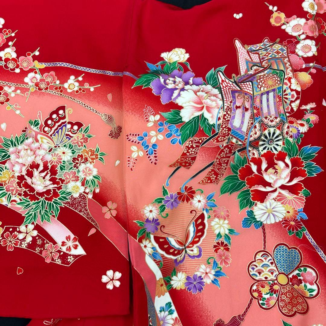 新品☆正絹産着（お祝着）特選生地京友禅工芸染古典四季花祝い御所花車熨斗に鴛鴦文