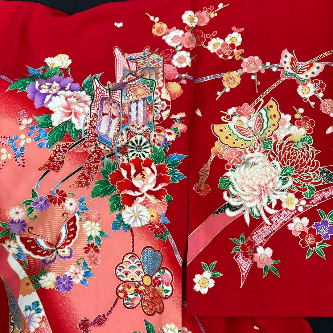 新品☆正絹産着（お祝着）特選生地京友禅工芸染古典四季花祝い御所花車熨斗に鴛鴦文