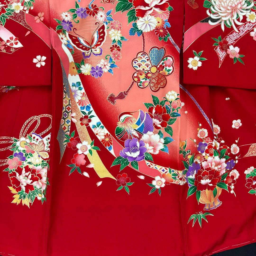 新品☆正絹産着（お祝着）特選生地京友禅工芸染古典四季花祝い御所花車熨斗に鴛鴦文