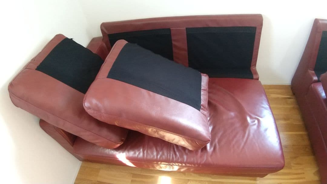 ワインレッド 本革 カウチソファ① (②と共にご購入下さい！)