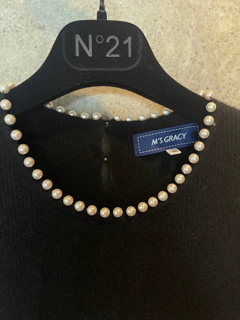 【極美品✨】M'S GRACY 黒 長袖 ラクーンニット パールワンピース