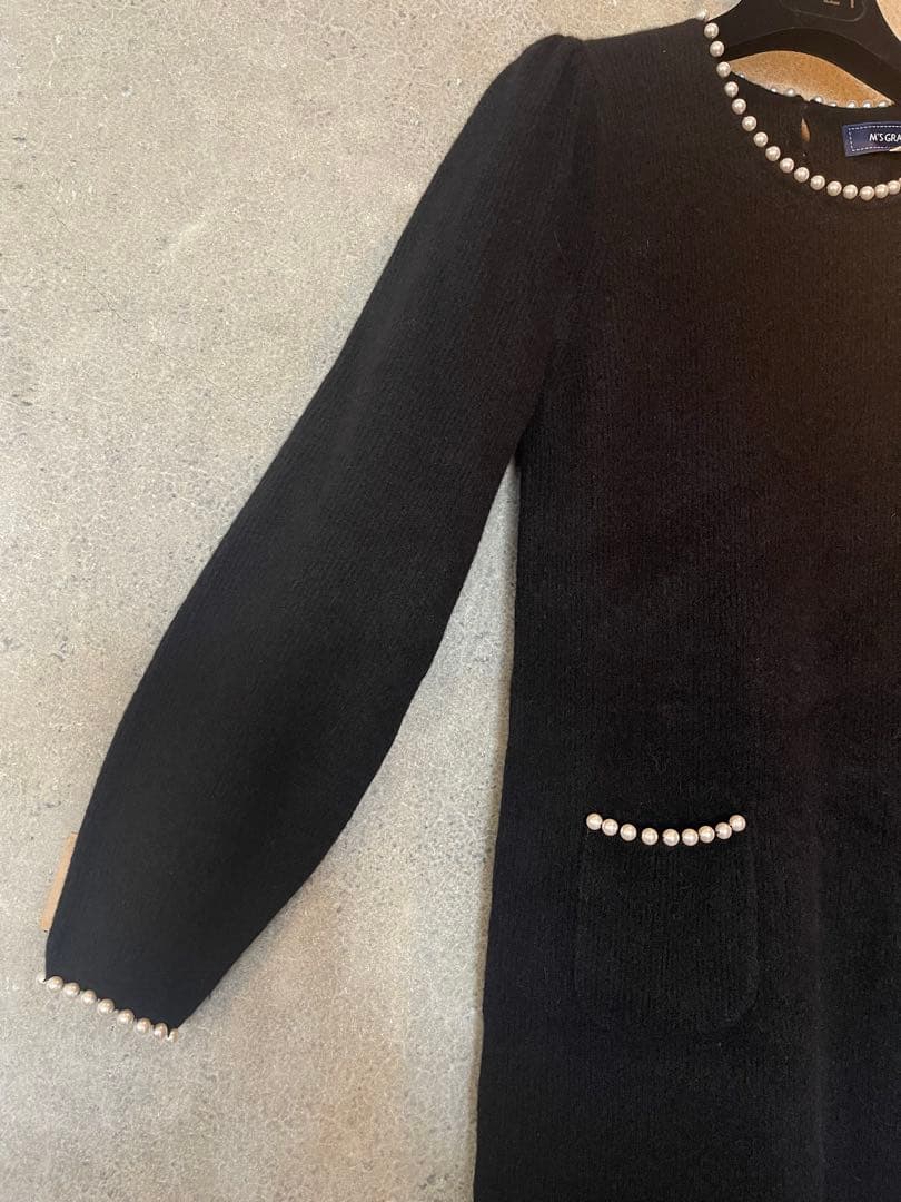 【極美品✨】M'S GRACY 黒 長袖 ラクーンニット パールワンピース