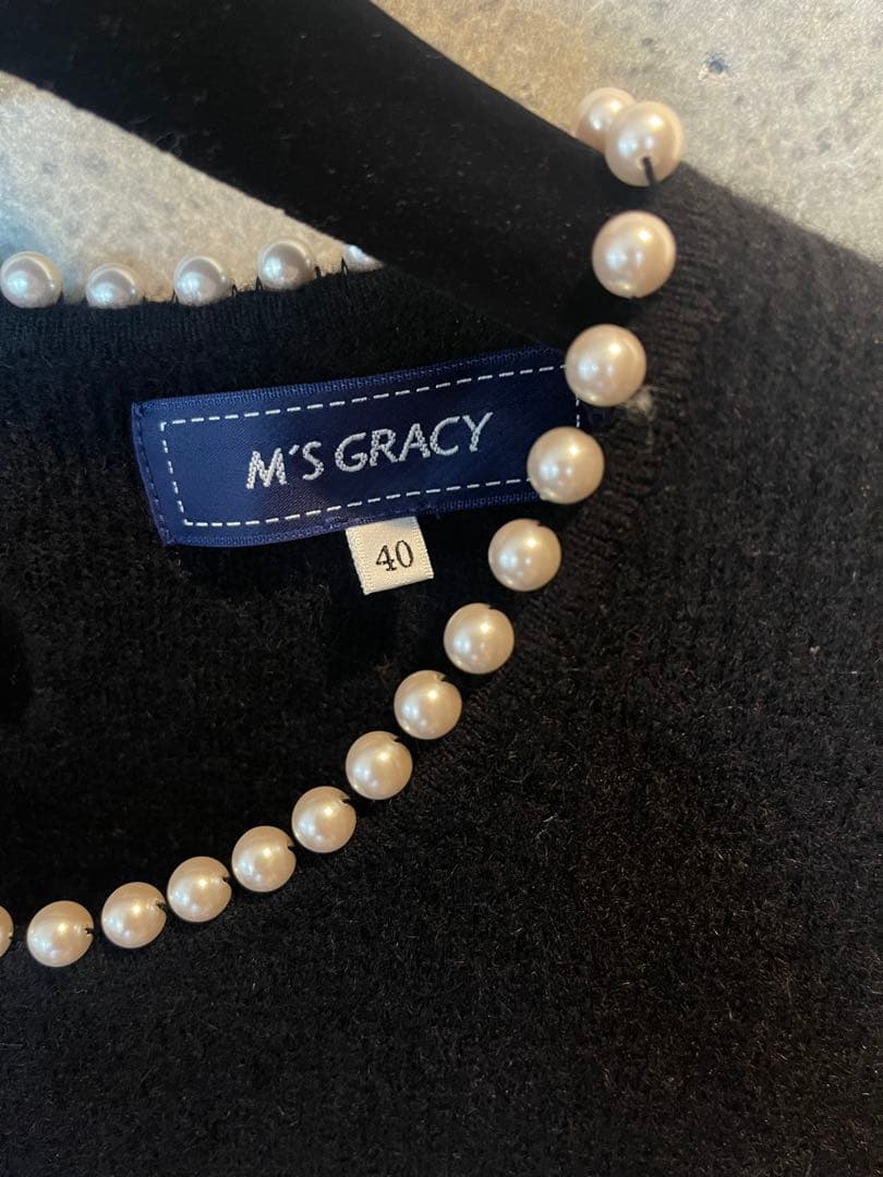【極美品✨】M'S GRACY 黒 長袖 ラクーンニット パールワンピース