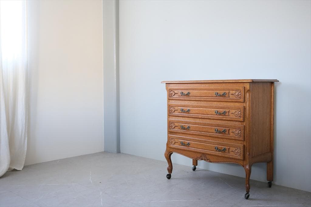 フランスアンティーク猫脚4杯ドロワー/木製チェスト/タンス/飾り棚(86-166