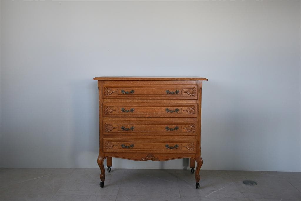 フランスアンティーク猫脚4杯ドロワー/木製チェスト/タンス/飾り棚(86-166