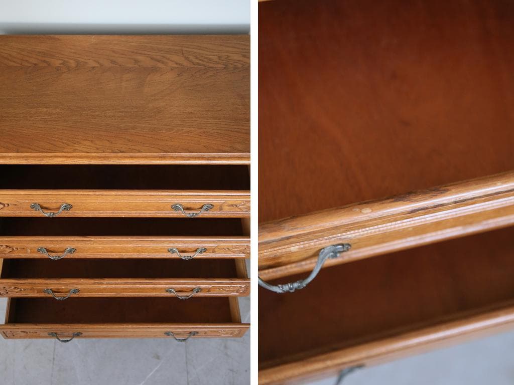 フランスアンティーク猫脚4杯ドロワー/木製チェスト/タンス/飾り棚(86-166