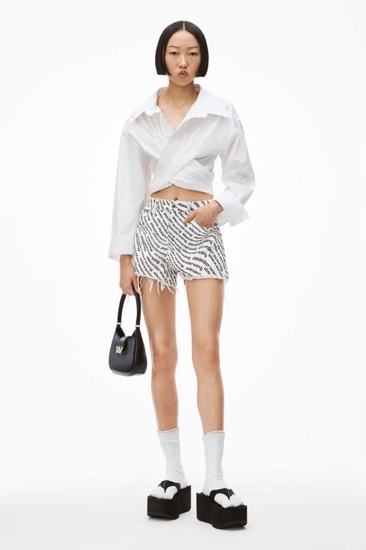 パンツ alexanderwang logo-print denim shorts
