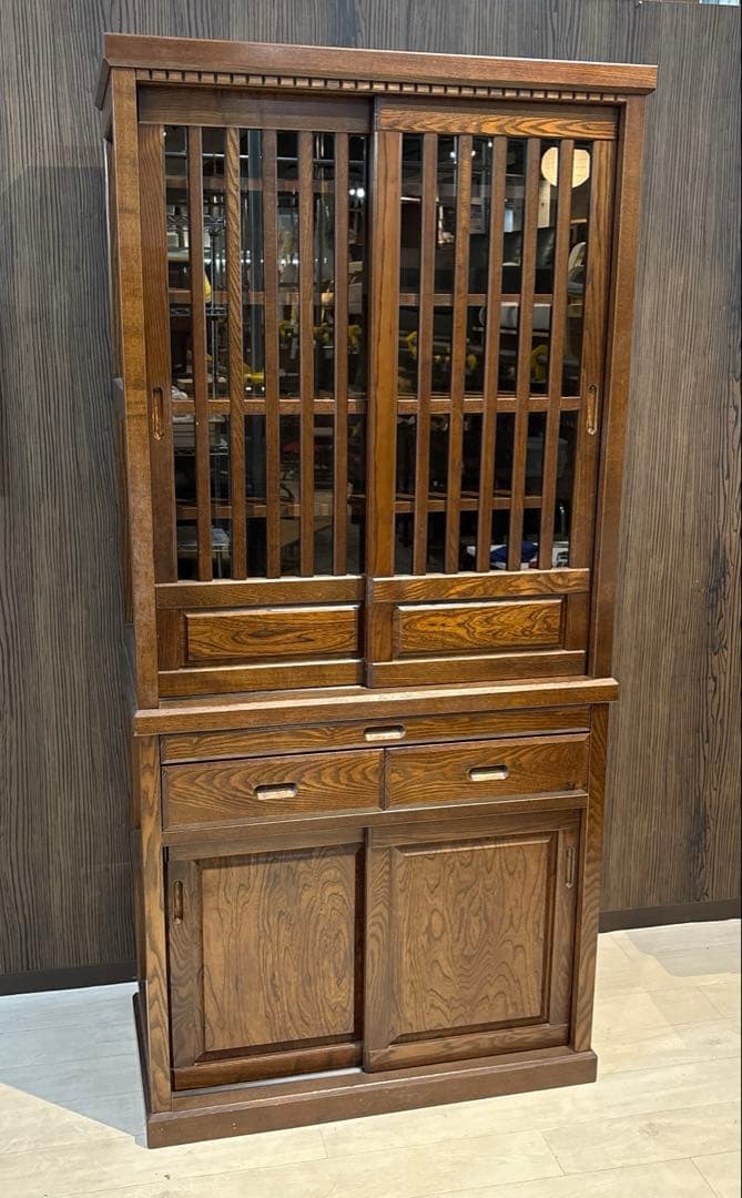 私*様 和風格子デザイン 食器棚 90cm幅