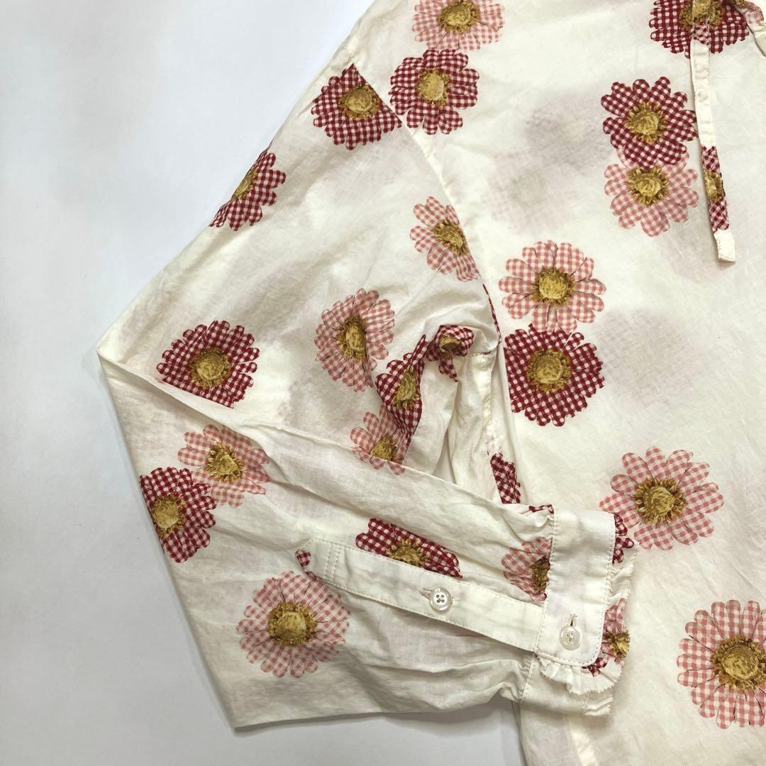 ピンクハウス 生成 ギンガムひな菊柄 フード付き ブラウス