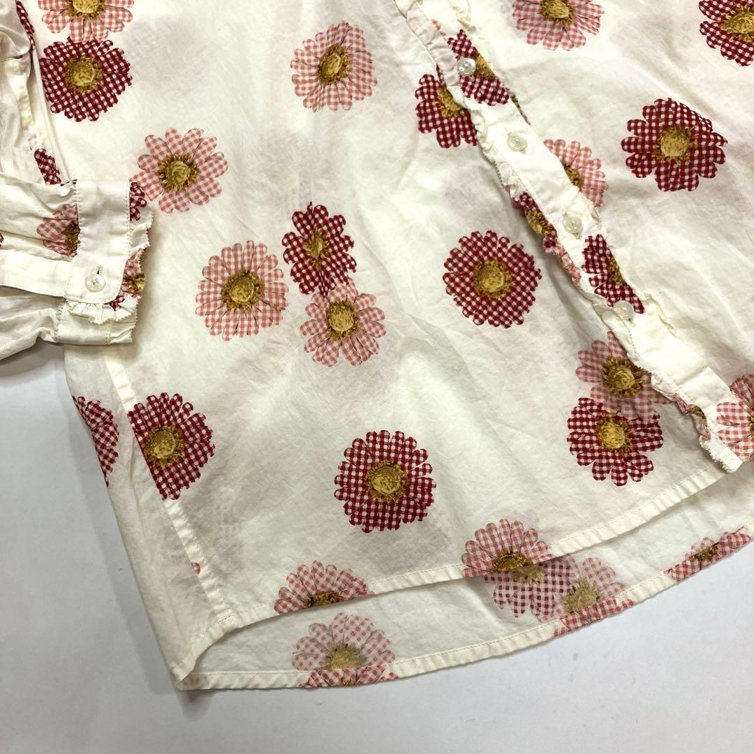 ピンクハウス 生成 ギンガムひな菊柄 フード付き ブラウス