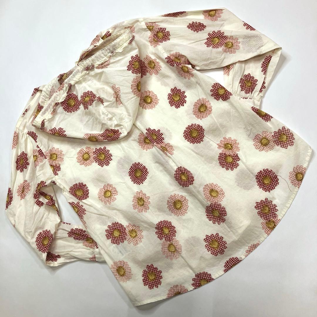 ピンクハウス 生成 ギンガムひな菊柄 フード付き ブラウス