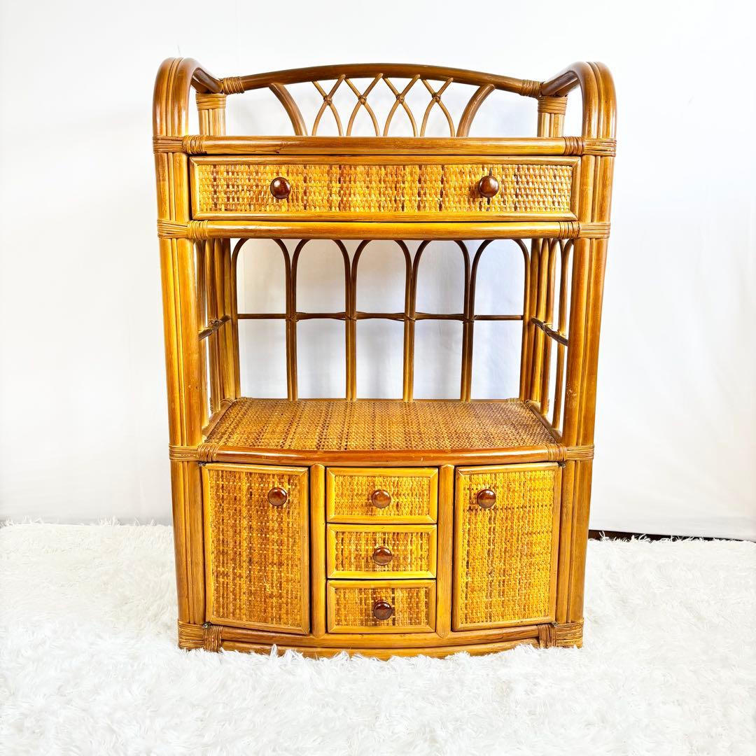 『送料無料』ラタン　キャビネット　サイドボード　収納ラック