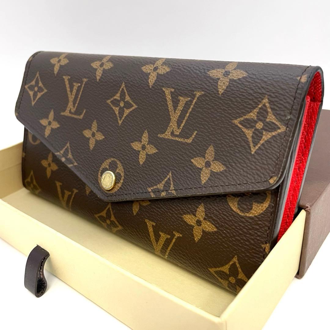 ルイヴィトン　長財布　ブラウン　レッド　ポルトフォイユ　多収納