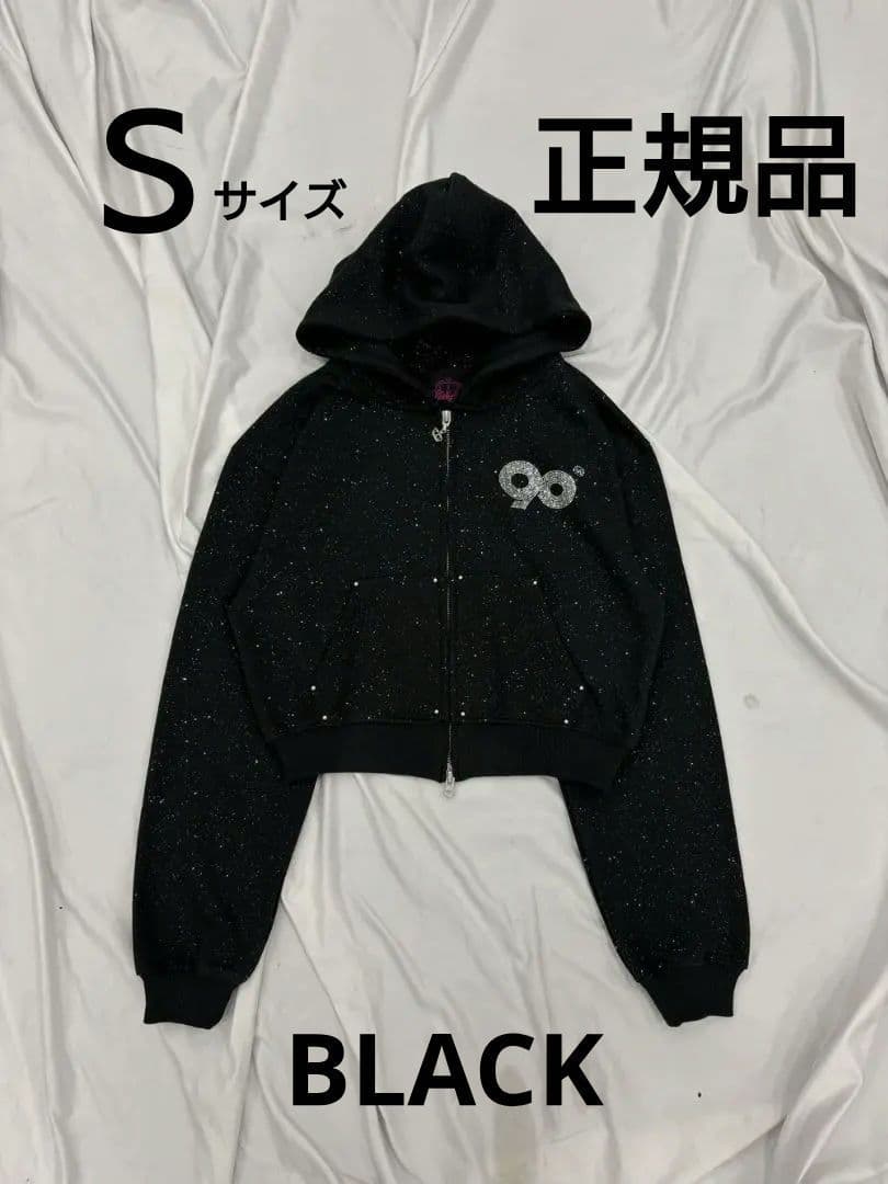 90 Logo Glitter Zip HoodieBLK×RHINESTONE