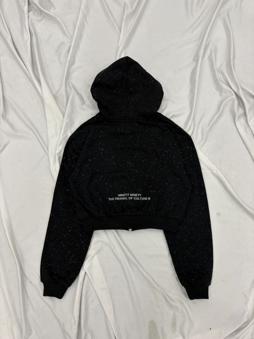 90 Logo Glitter Zip HoodieBLK×RHINESTONE