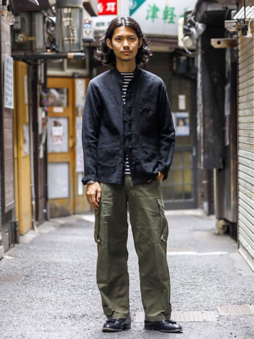 ■AUBERGE BEAMS別注 ウールコットン チャイナジャケット ブラック