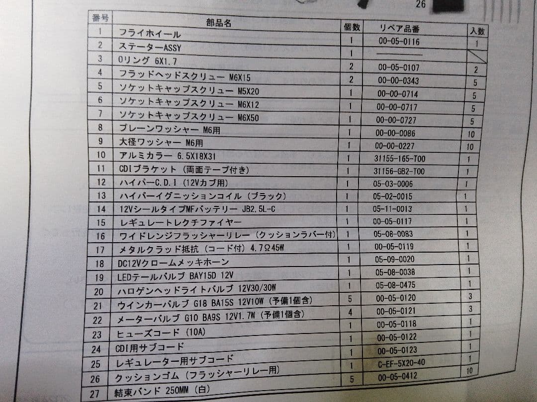 モンキー 武川 ６V シャリー アウターローターキット