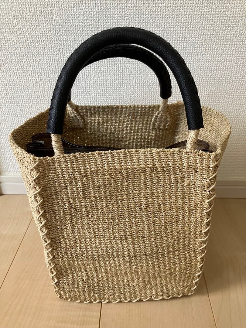 【美品】 UNITED ARROWS ポーチ付きスクエアトートバッグ　かごバッグ